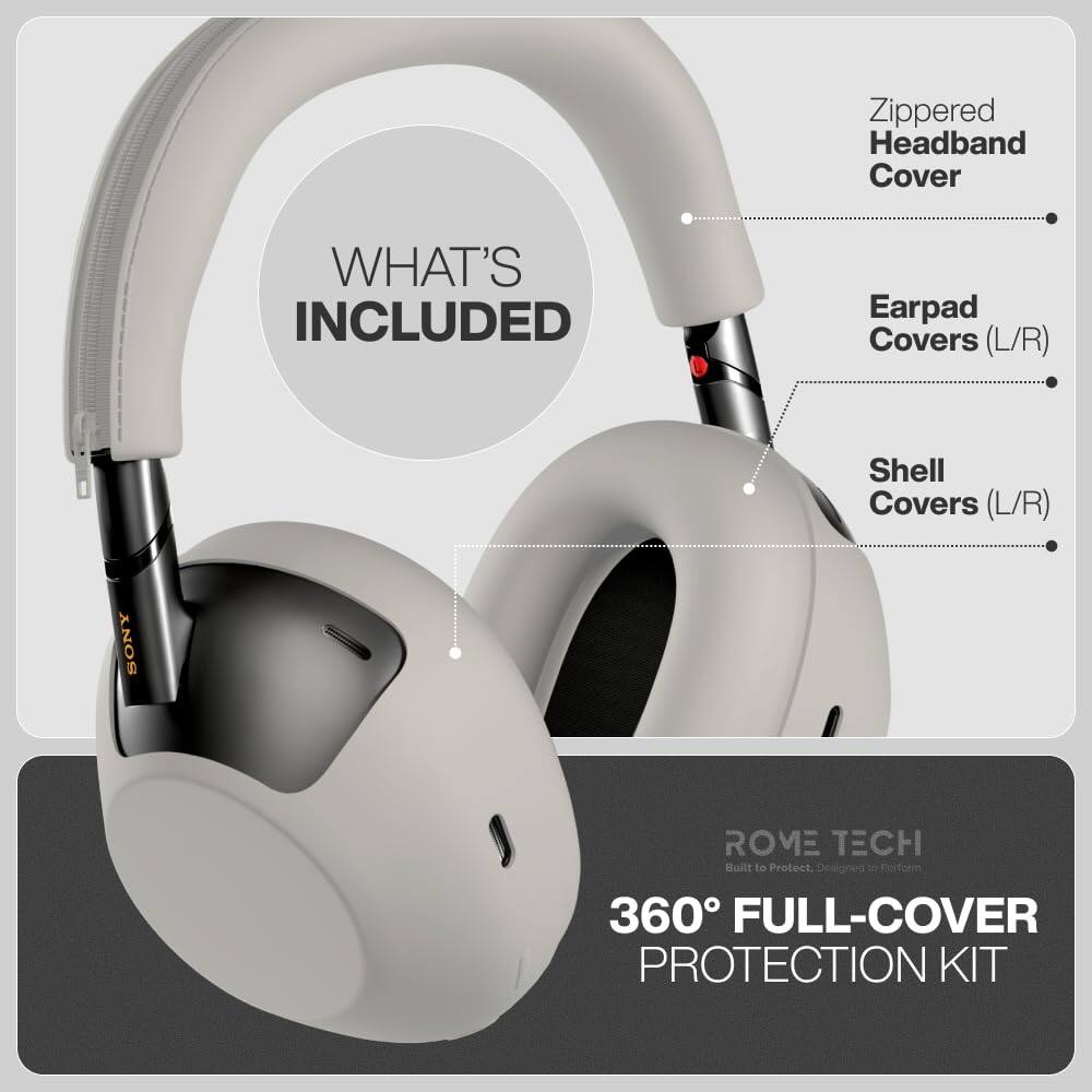Zippered Headband Cover

WHAT'S INCLUDED
- Earpad Covers (L/R)
- Shell Covers (L/R)

SONY

ROME TECH
Built to Protect, Designed to Perform
360° FULL-COVER PROTECTION KIT