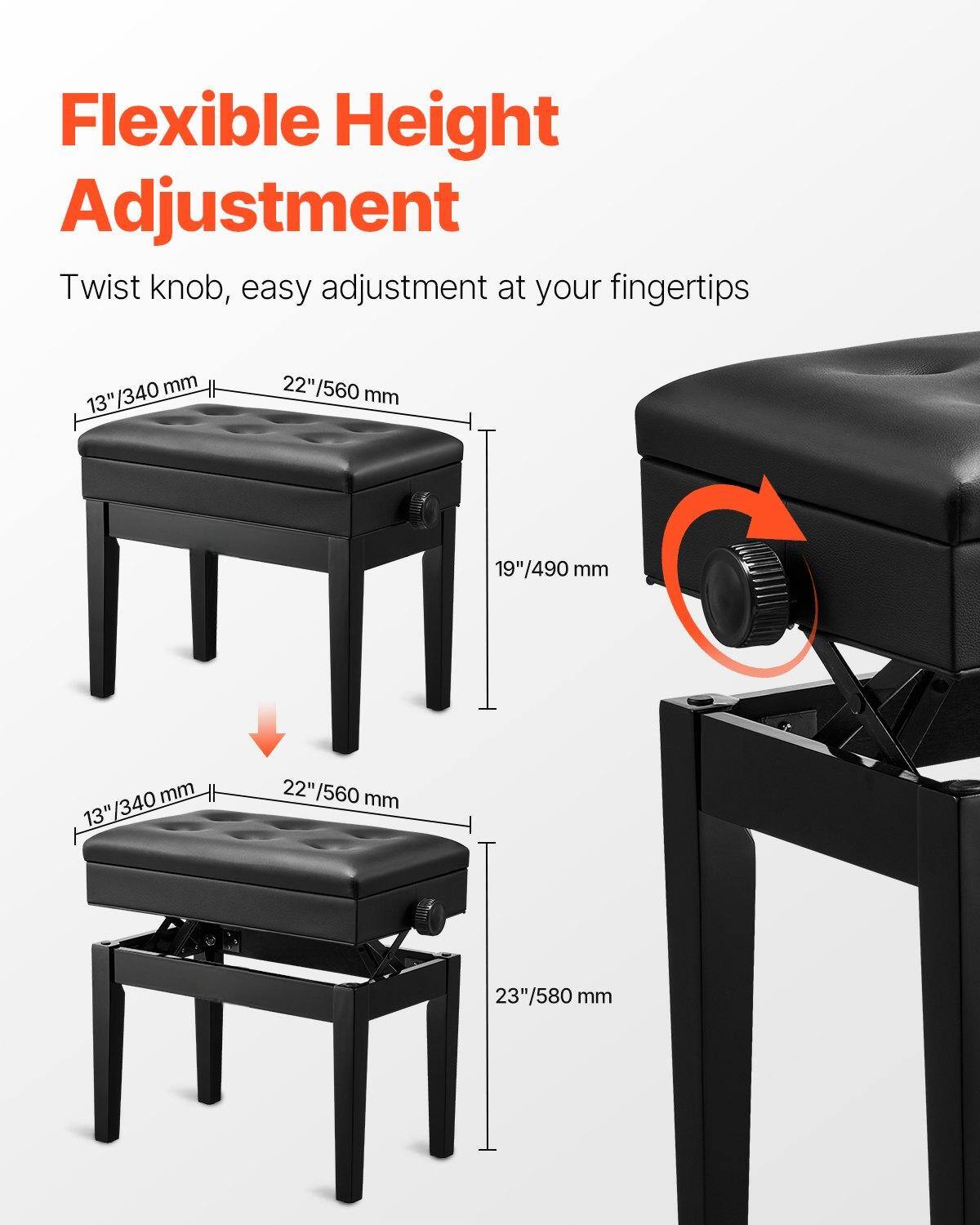 Flexible Height Adjustment  
Twist knob, easy adjustment at your fingertips  

13"/340 mm  
22"/560 mm  
19"/490 mm  

13"/340 mm  
22"/560 mm  
23"/580 mm