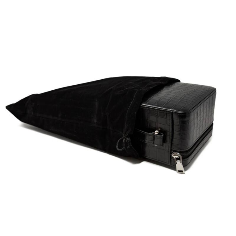 Alt View 1. Prestige - Manhattan XL Travel Humidor (Black) - Black Crocodile Motif Leather.