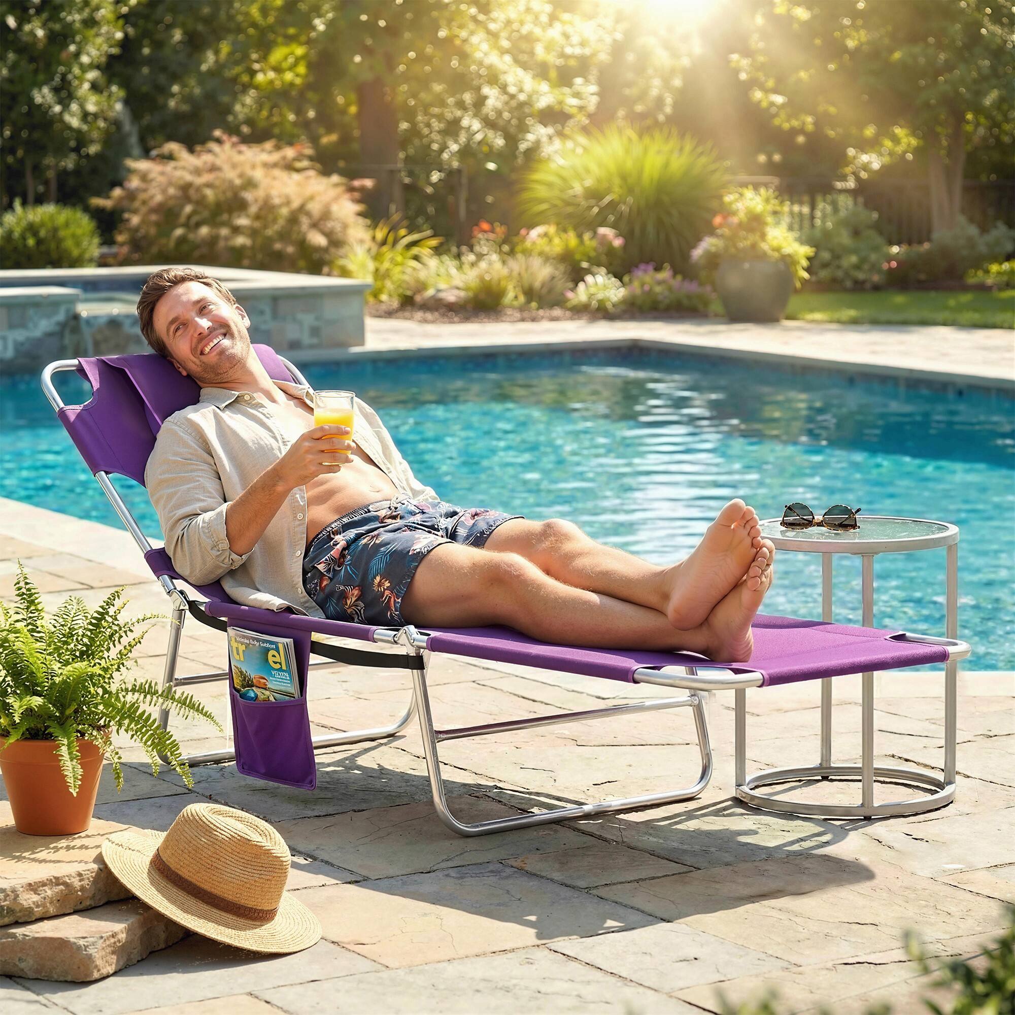 Alt View 7. Outsunny - Chair with Face Hole, 5-Level Adjustable Outdoor Chaise Lounge Chair with Pillow for Beach - Purple.