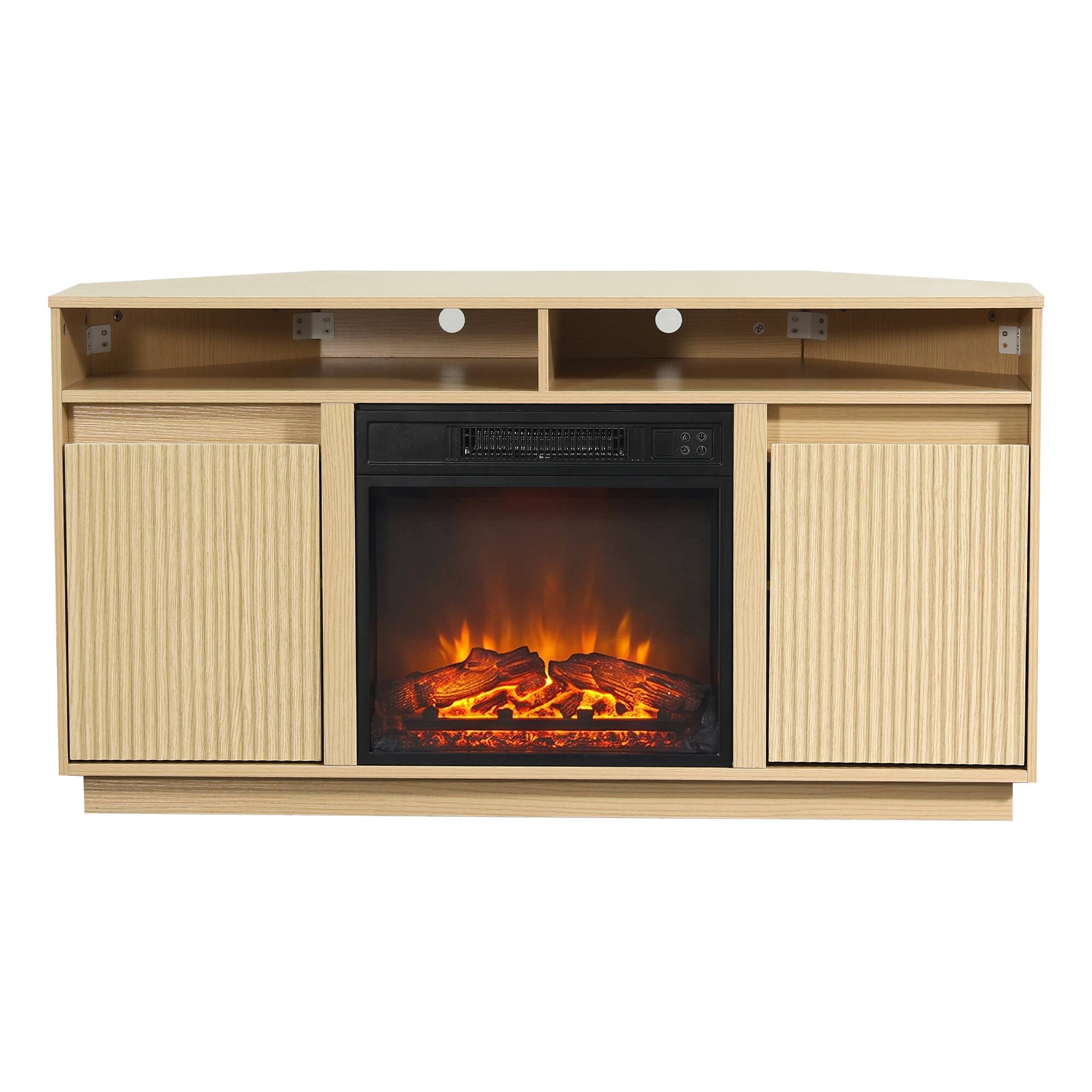 Alt View 6. Ihomeadore - 47"  Modern Minimalist Fluted Corner TV Stand Media Console with 18" Electric Fireplace for TVs up to 55" - Light Oak.