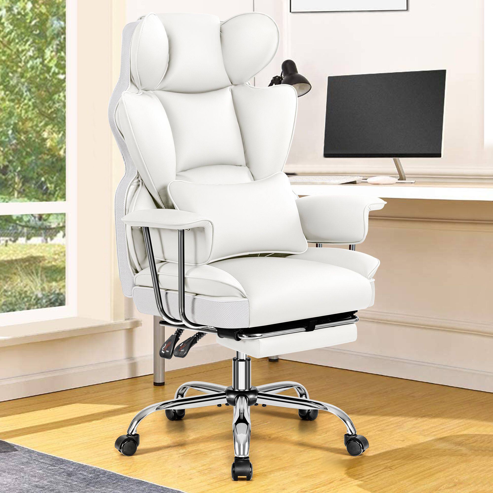 Alt View 2. Brick Attic - 500LBS Big & Tall Office Chair, Leather Gaming Chair with Footrest, Adjustable Height & Lumbar Support - White - White.