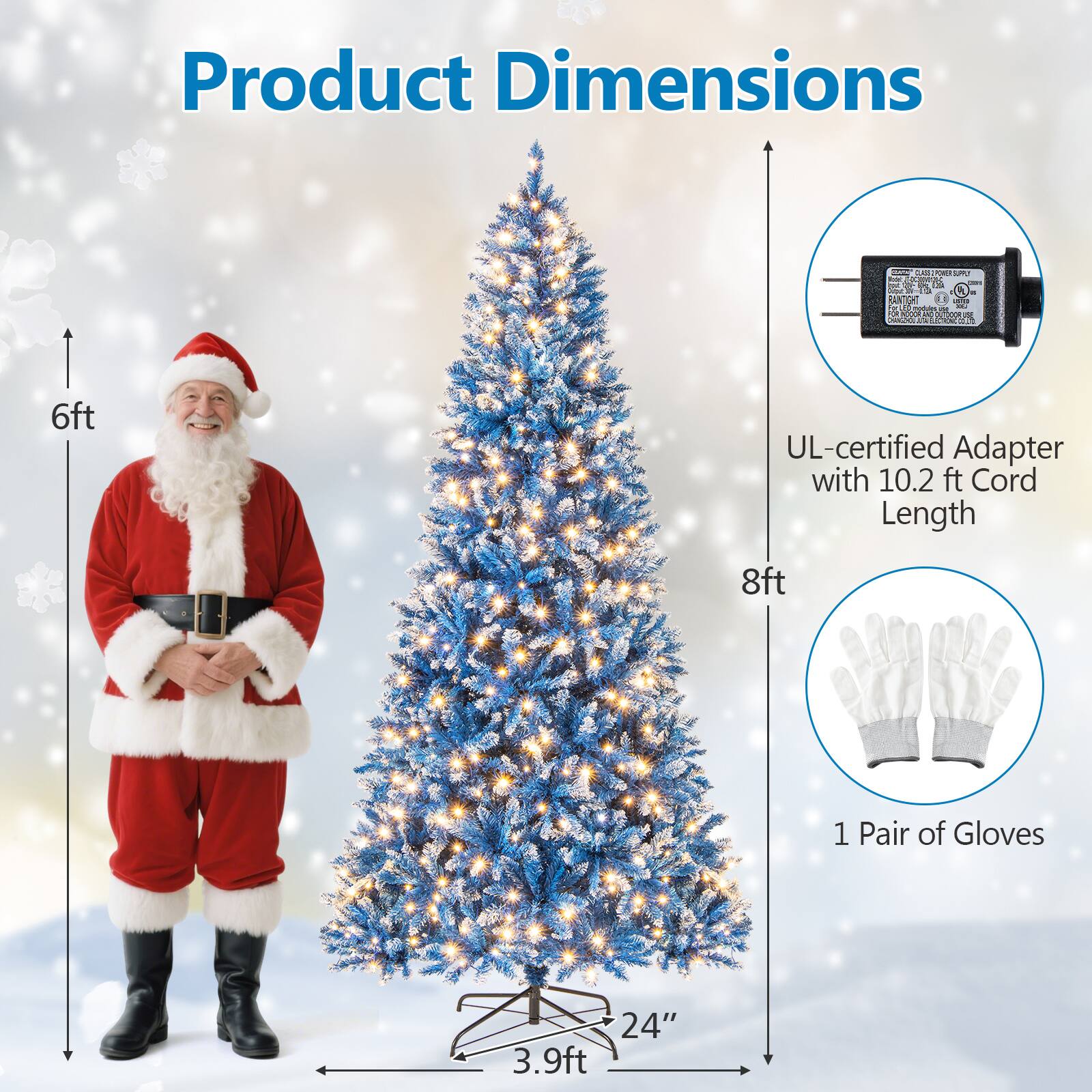 Product Dimensions

- 6ft
- 8ft
- 3.9ft
- 24"
- UL-certified Adapter with 10.2 ft Cord Length
- 1 Pair of Gloves