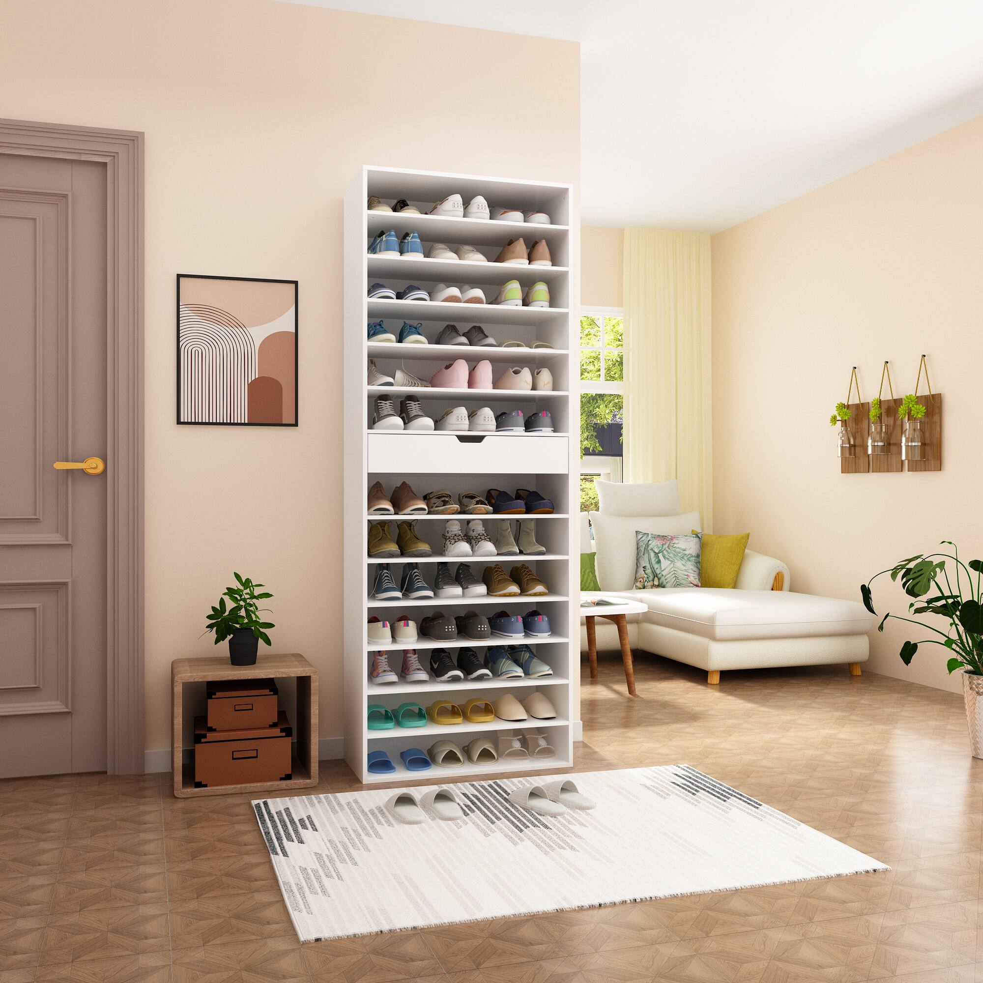 Alt View 5. FUFU & GAGA - Large Capacity Shoe Cabinet with Adjustable Shelves and Drawers – Multi-Layer Home Organizer - White.