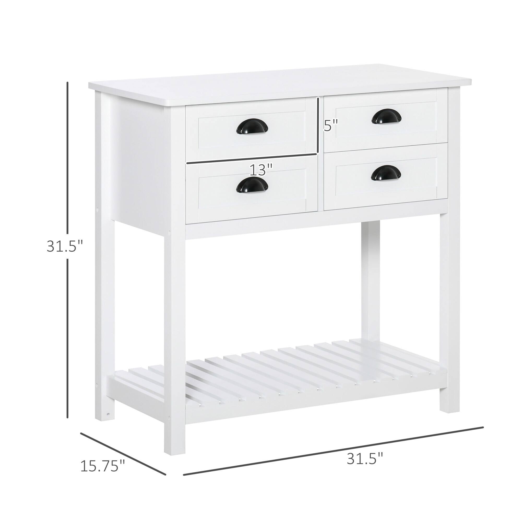 - Width: 31.5"
- Depth: 15.75"
- Height: 31.5"
- Drawer Width: 13"
- Drawer Height: 5"