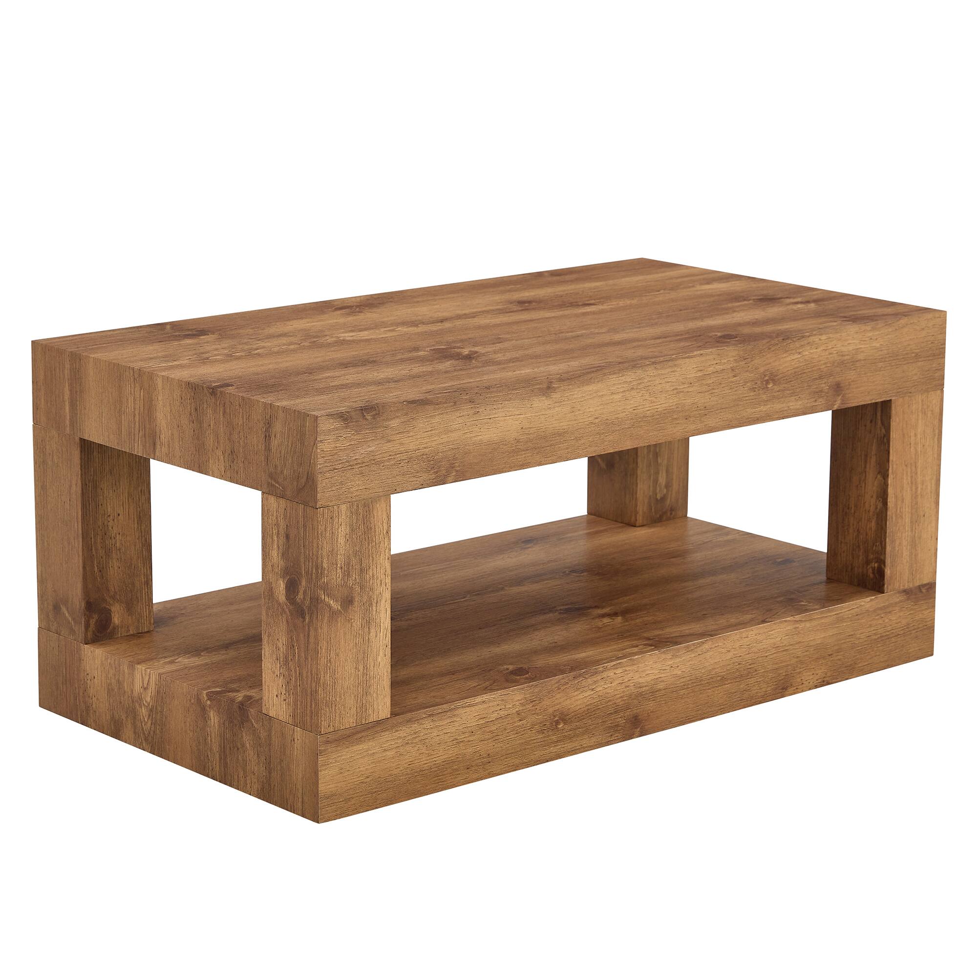 Alt View 6. Loheer - Loheer- 3.3x1.8x1.5 ft Modern 2-Tier Coffee Table Rectangular Center Table with Open Storage Shelf for Living Room - Wood.