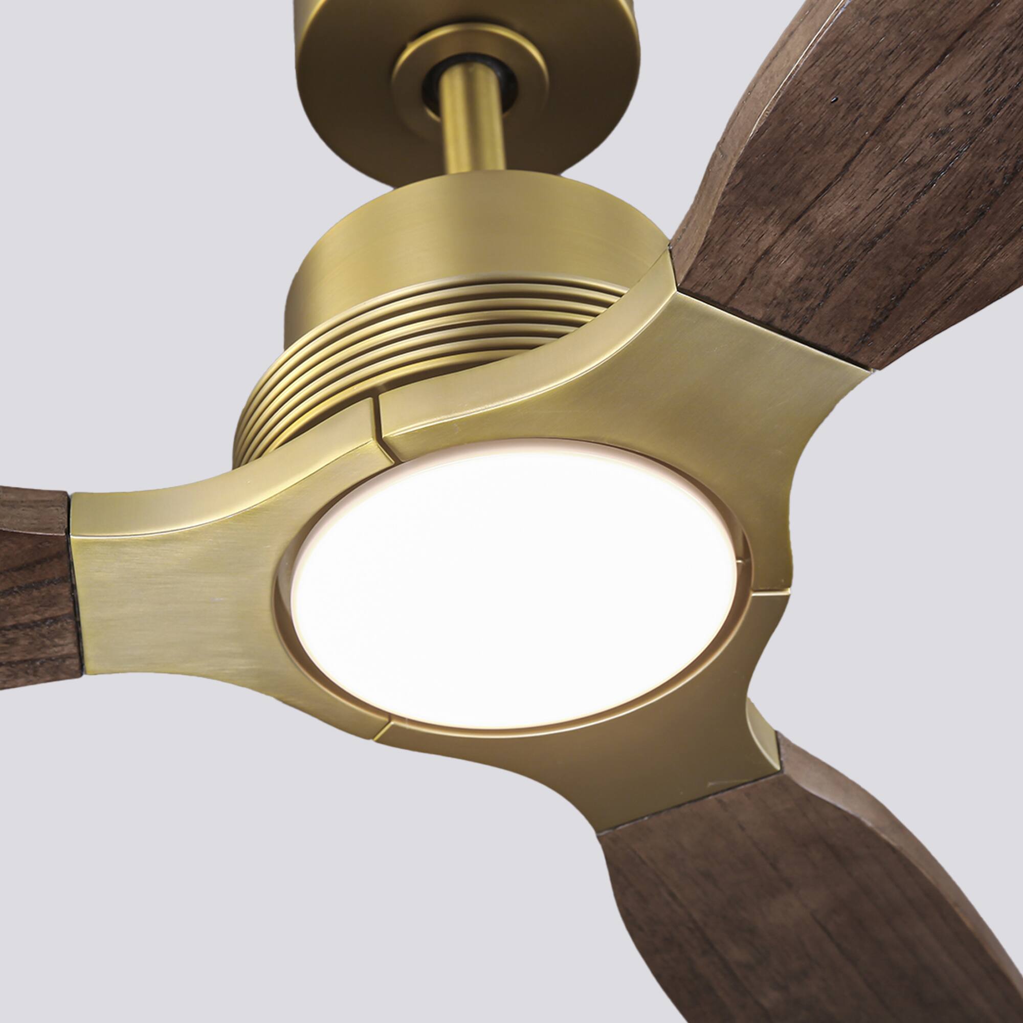 Alt View 5. Parrot Uncle - 56" Modern Solid Wood Diammable LED Gold Ceiling Fan with Remote and Light - Gold.