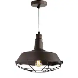 Jonathan Y - Farmhouse 14.25" Adjustable Industrial Metal LED Pendant, Oil Rubbed Bronze - Oil-Rubbed Bronze