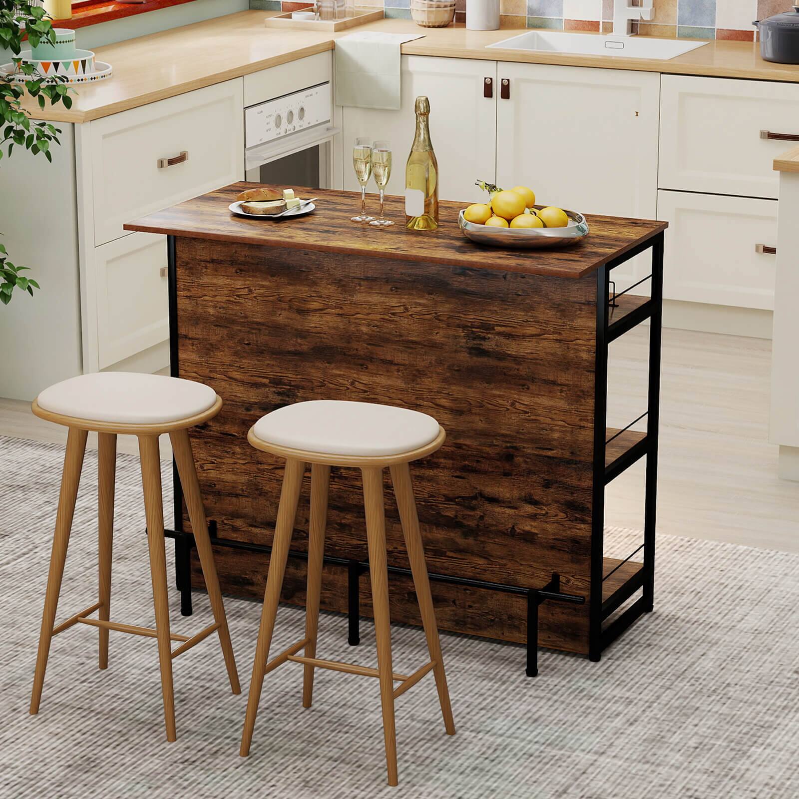 Alt View 1. Costway - Costway Kitchen Island, 4-Tier Mini Bar Table Height Pub Table with Footrest, Wine Rack - Brown.