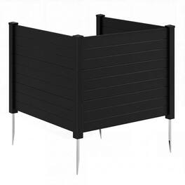 Costway - 1 PCS 48" x 38" Air Conditioner Fence 3 Panels with Metal Ground Stakes, No Dig Trash Can - Black