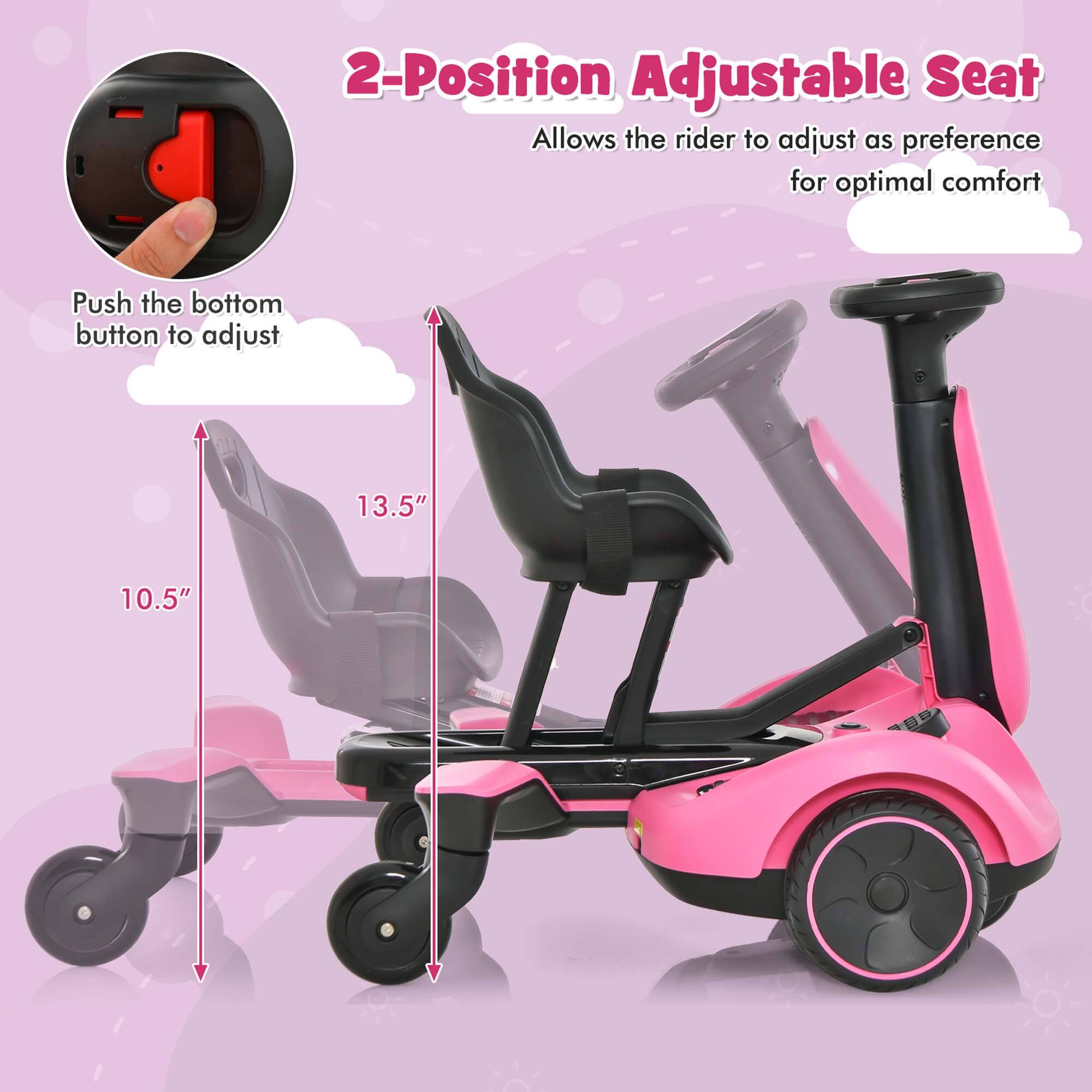2-Position Adjustable Seat  
Allows the rider to adjust as preference for optimal comfort  
Push the bottom button to adjust  
13.5"  
10.5"