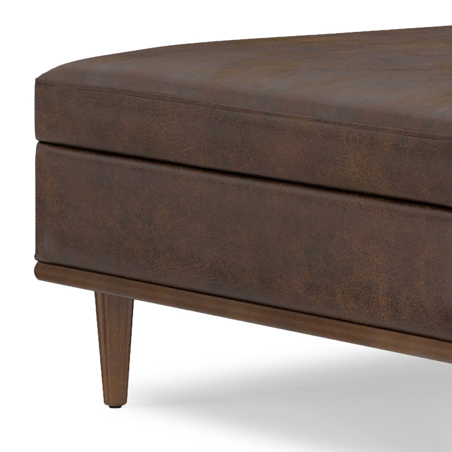 Alt View 5. Simpli Home - Shiloh 38 inch Transitional Contemporary Storage Ottoman in Distressed Chestnut Brown Vegan Faux Leather, Assembled - Distressed Chestnut Brown.