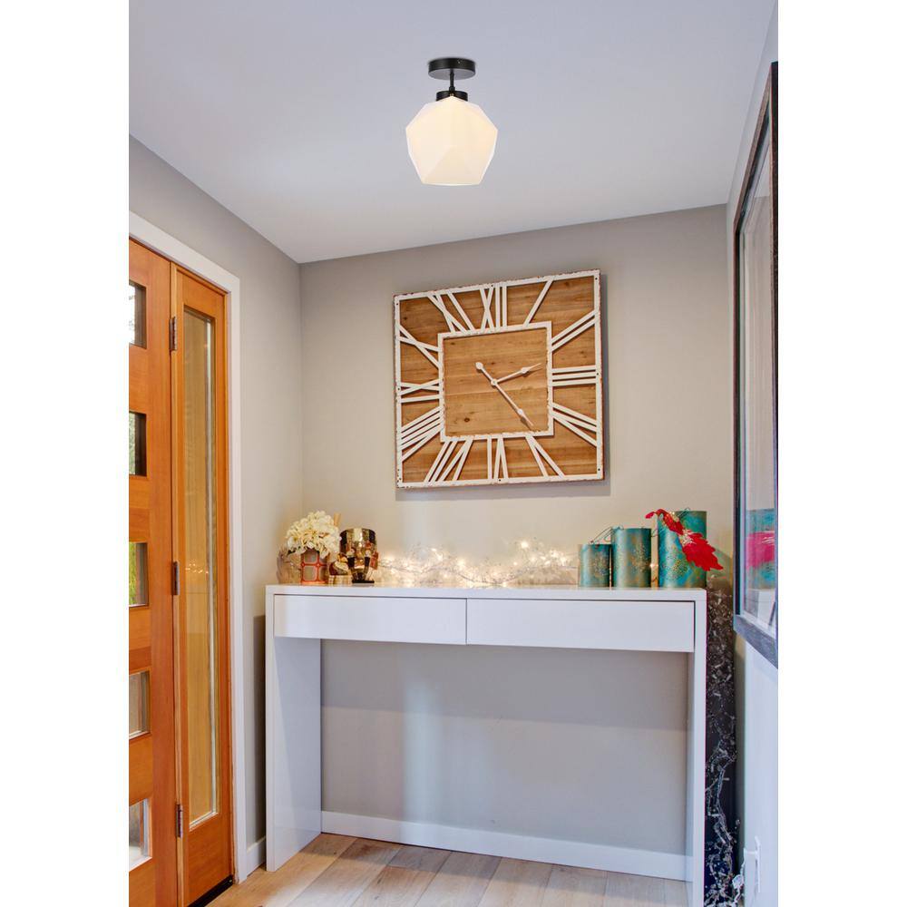 Back. Living District - Lawrence 1 light black and white glass flush mount - Black And White.