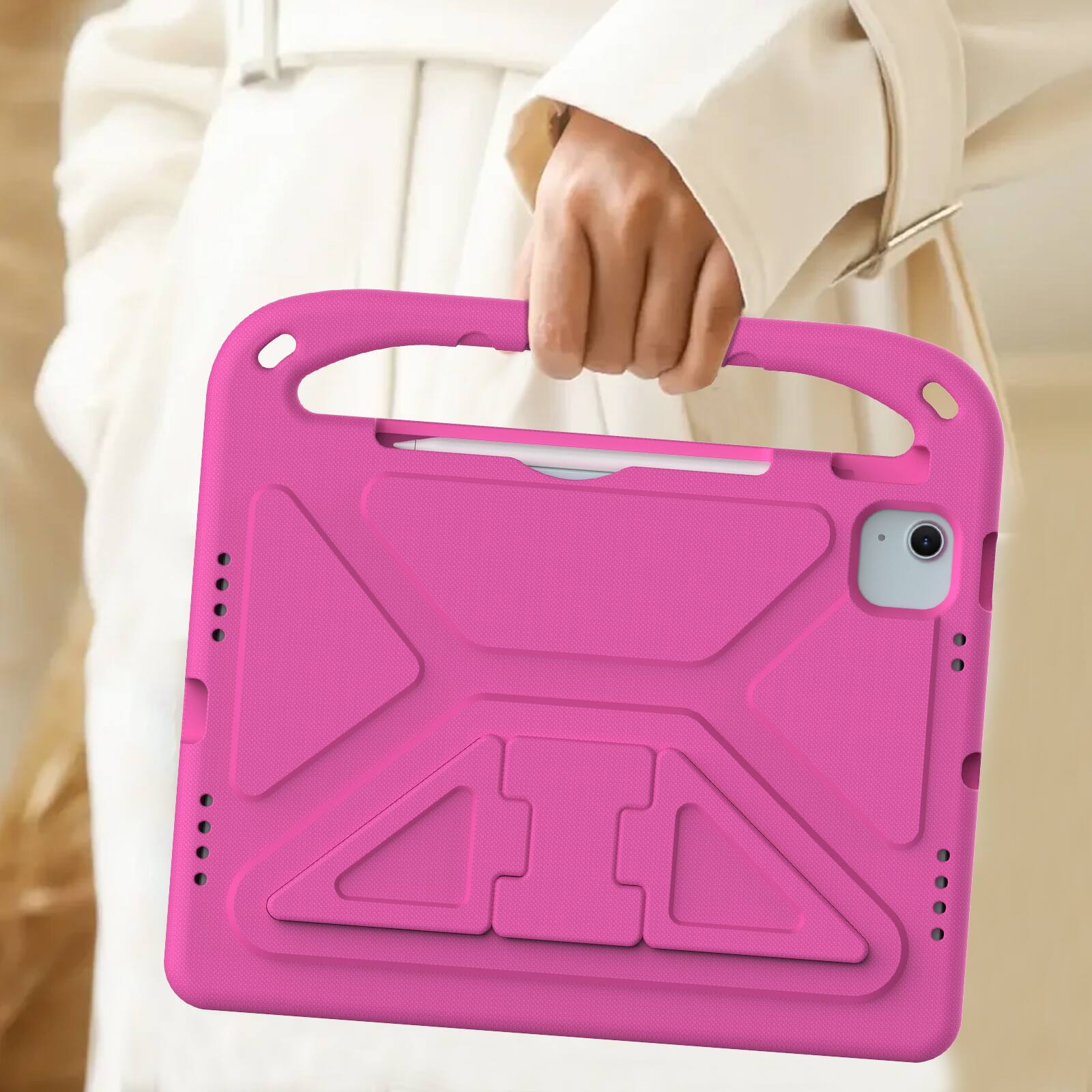 Alt View 3. UUCOVER - Lightweight EVA Case for iPad Air 11-inch M4 M3 M2 (2026/2025/2024) Shockproof Handle Kickstand Anti-Slip Cover - Rose.