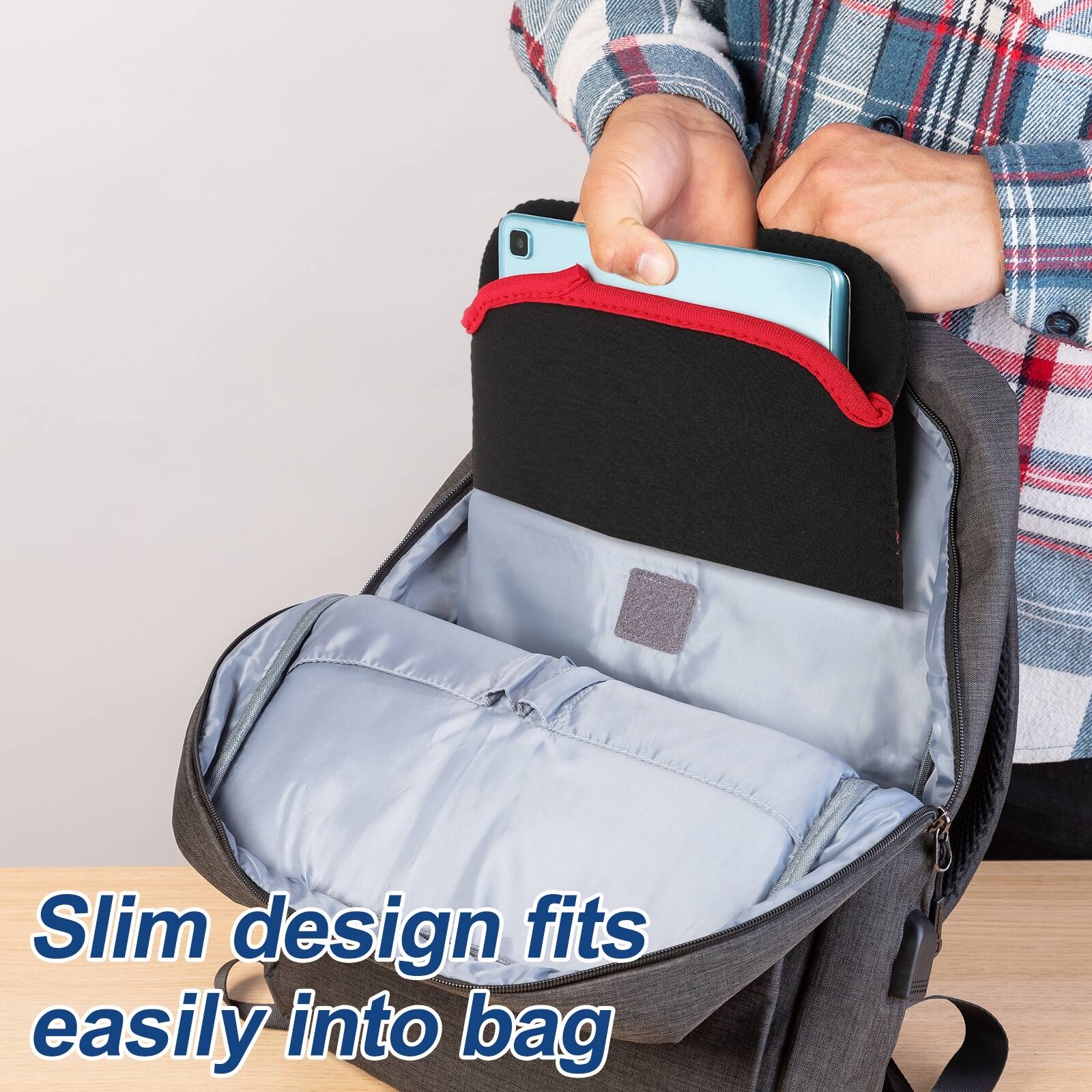 Slim design fits easily into bag