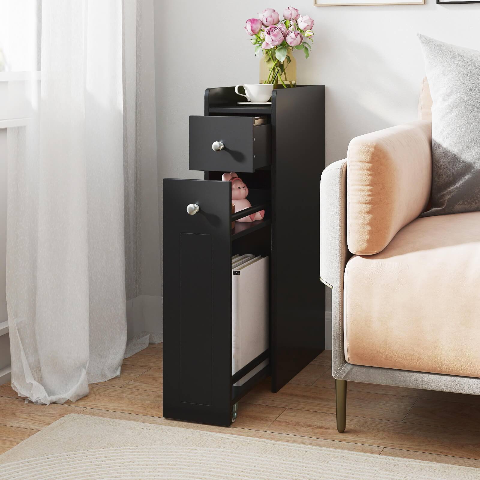 Alt View 4. Costway - Costway Small Bathroom Storage Cabinet 4-Tier Narrow Toilet Side Storage Cabinet - Black.