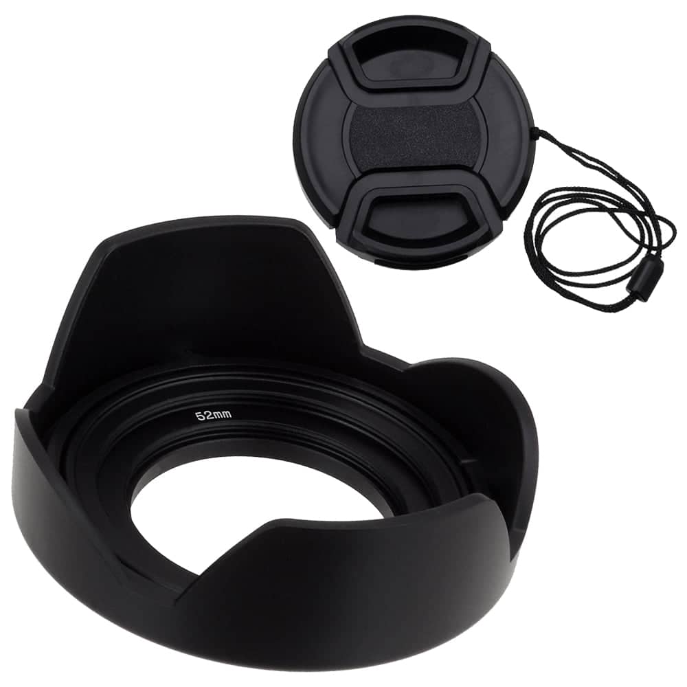 Fotodiox - Reversible Lens Hood Kit with Cap - 52mm Reversible Tulip Flower Hood w/Cap - Black