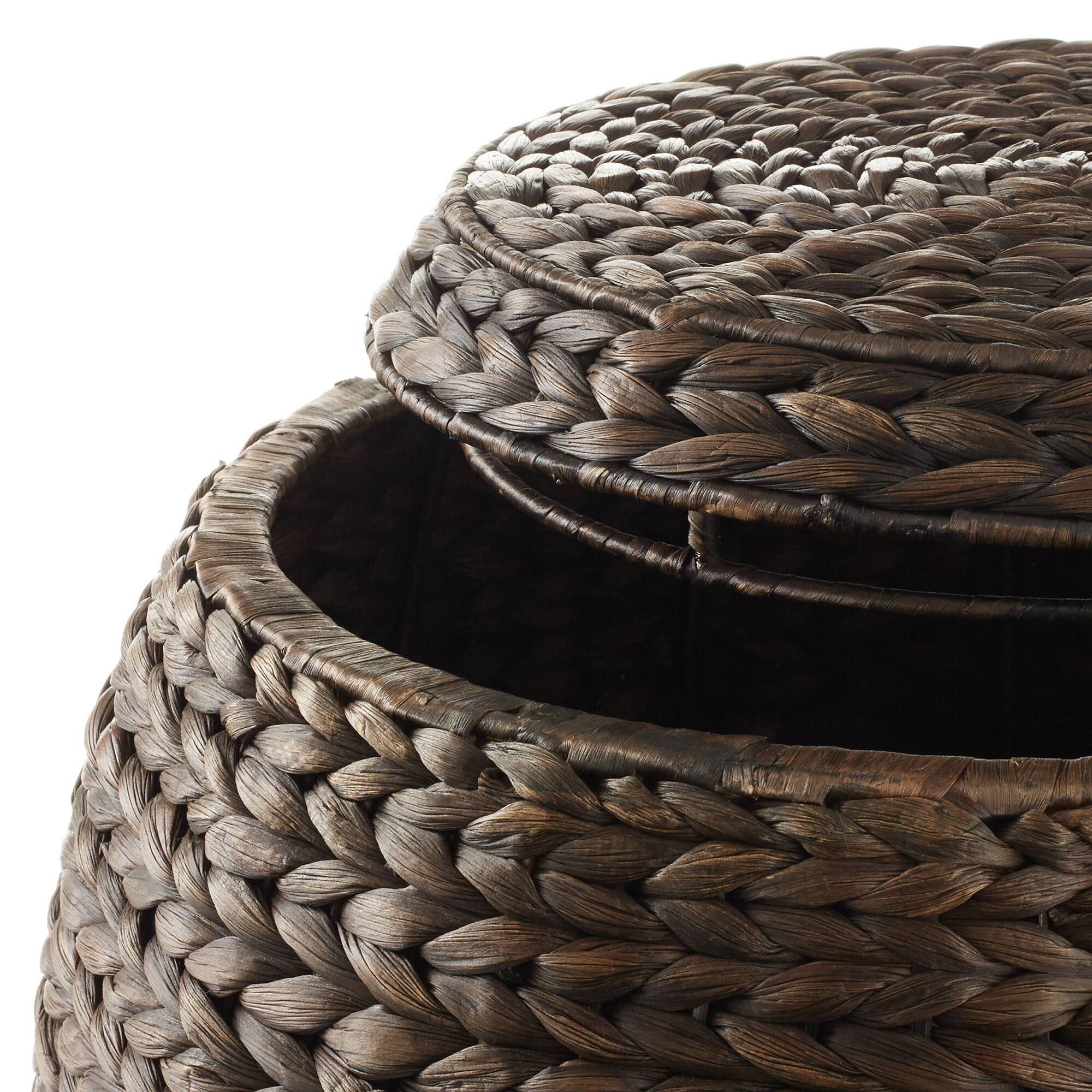 Alt View 4. Casafield - Round Water Hyacinth Storage Basket/Hamper with Lid - Espresso.