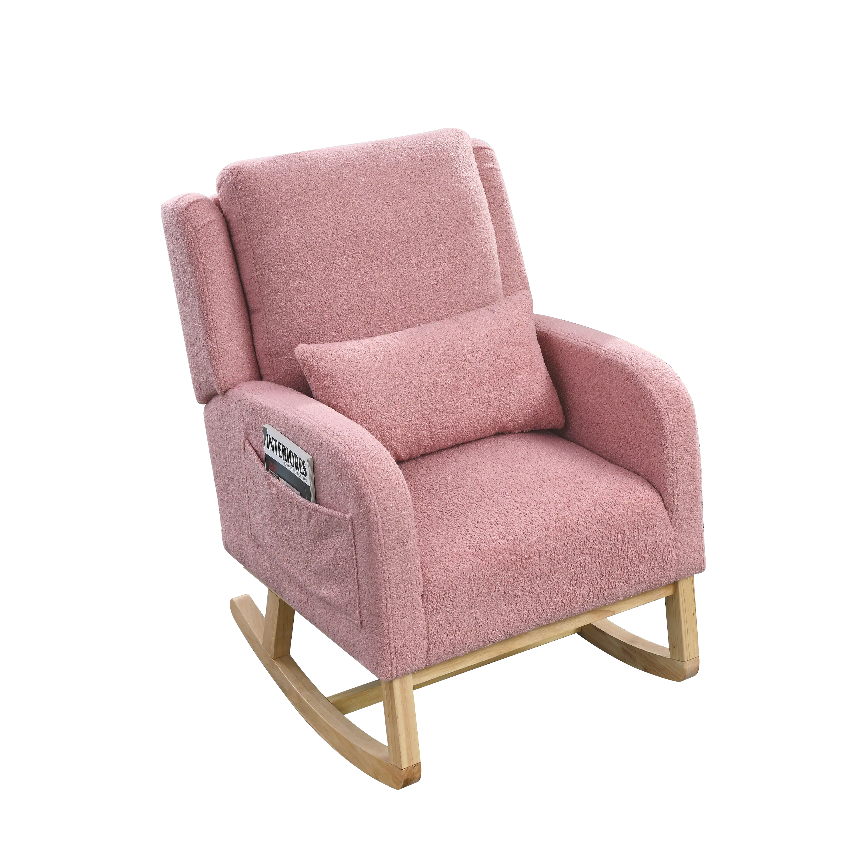 Alt View 5. GOODSILO - Modern Accent High Back Living Room Casual Armchair Rocker with Lumbar Pillow & Side Pockets - Pink Teddy.