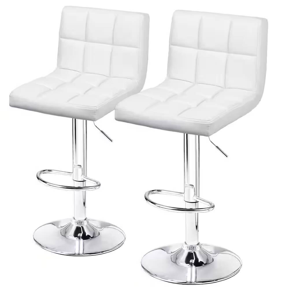 Left. Hivvago - Set of 2- White Faux Leather Barstool with Low Back Swivel Seat - White.