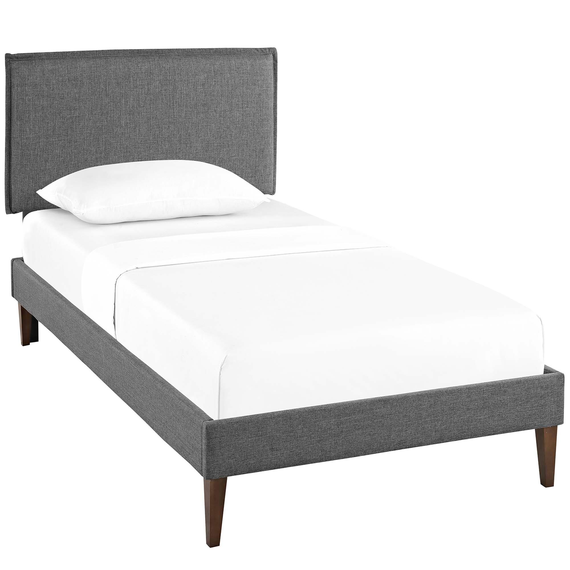 Front. Modway - Amaris Fabric Twin Platform Bed with Squared Tapered Legs - Gray.
