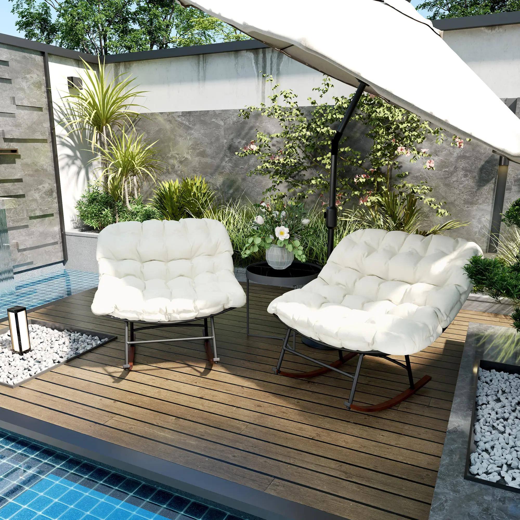 Alt View 2. Resenkos - Resenkos Oversized Rocking Chairs Set of 2, Beige Garden Porch Papasan Chairs with Comfortable Cushions, Beige - Beige.