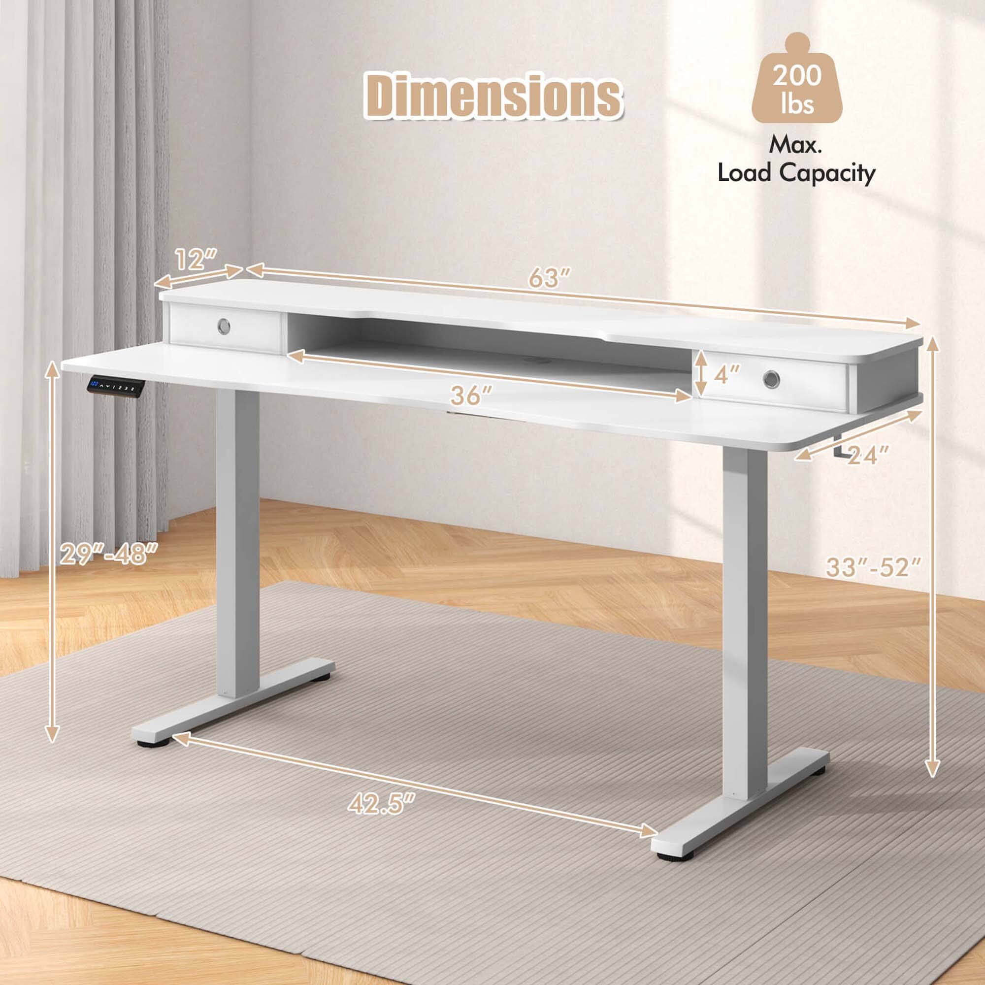 Dimensions  
200 lbs Max. Load Capacity  

12"  
36"  
63"  
4"  
24"  
29"-48"  
33"-52"  
42.5"