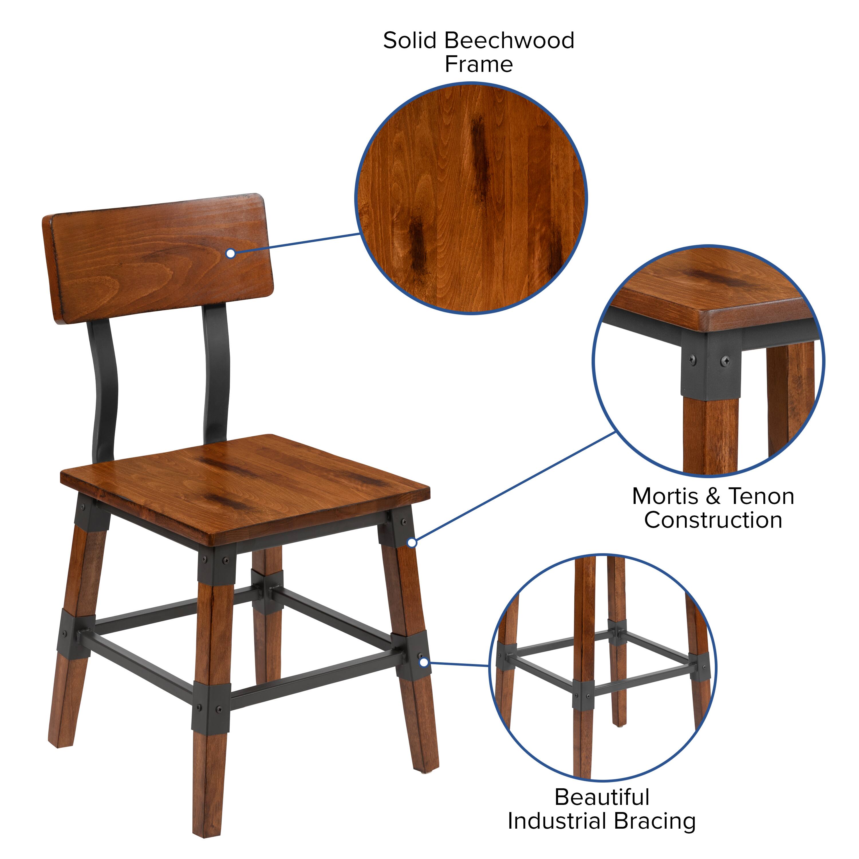 Solid Beechwood Frame  
Mortis & Tenon Construction  
Beautiful Industrial Bracing