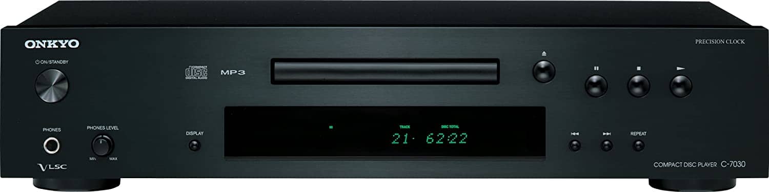 ONKYO
PRECISION CLOCK
ON/STANDBY
MP3
PHONES LEVEL
MIN MAX
DISPLAY
21 • 62:22
COMPACT DISC PLAYER C-7030
VLSC
REPEAT