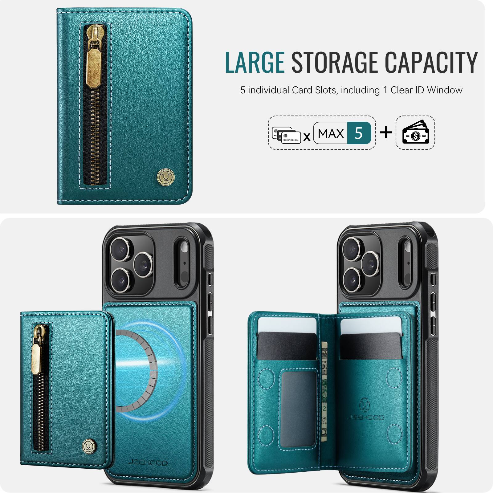 LARGE STORAGE CAPACITY  
5 individual Card Slots, including 1 Clear ID Window  
MAX 5 +