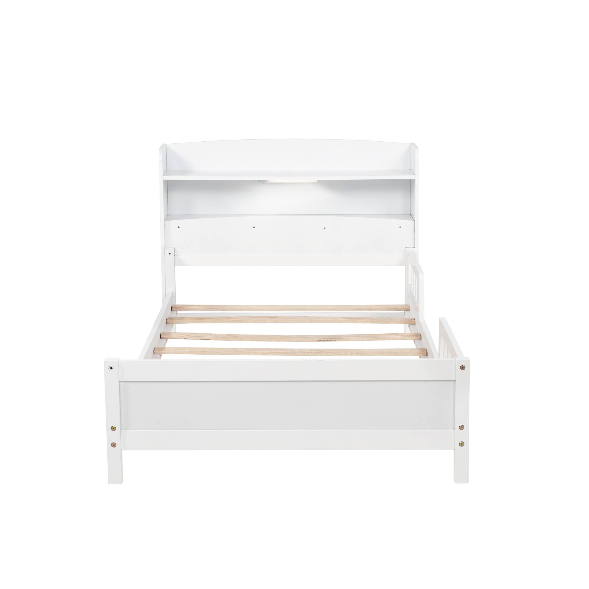 Alt View 1. GOODSILO - Twin Bed with Integrated Bookshelf Headboard and Motion Sensor LED Lighting System for Enhanced Bedroom Functionality - White.