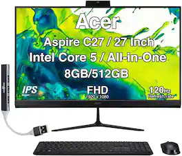 Acer - Aspire C27 All-in-One 27 FHD Display (Core 5 120U, 8GB, 512GB SSD, Integrated Graphics, Win 11 Home) w/USB Hub