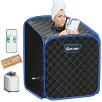 Costway - Portable 2L Steam Sauna Spa Tent w/Chair Black - Black + Blue - Front_Zoom
