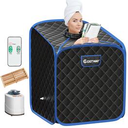 Costway - Portable 2L Steam Sauna Spa Tent w/Chair Black - Black + Blue