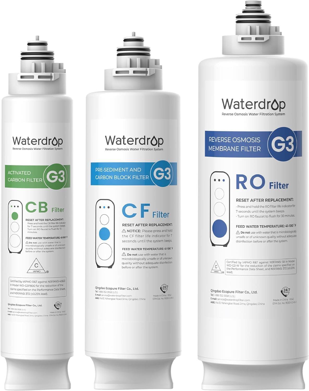 Waterdrop - WD-G3-CFCBRO G3 Replacement Filter, Replacement for 𝐖𝐃-𝐆𝟑-𝐖 𝟒𝟎𝟎𝐆𝐏𝐃 Reverse Osmosis System - White