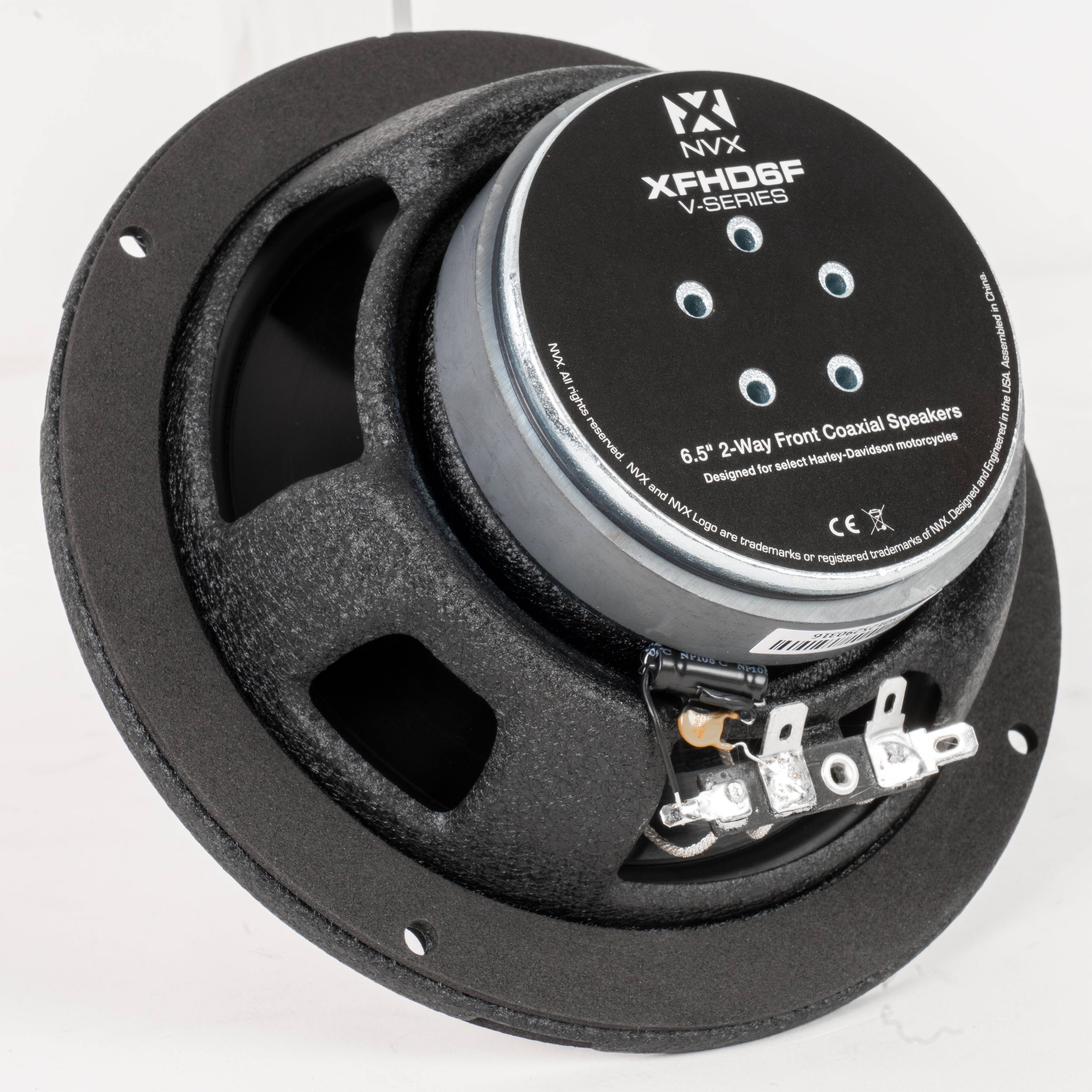 X NVX XFHD6F V-SERIES  
China & XW Assembled As UEA  
Speakers C the reserved.  
Front Coaxial motorcycles NVX 6.5" 2-Way for select Harley-Davidson  
Engineered in Designed and Designed and NVX Logo NVX Logo ame CE of NVX trademarks oF registered trademarks 2 I SEE 2