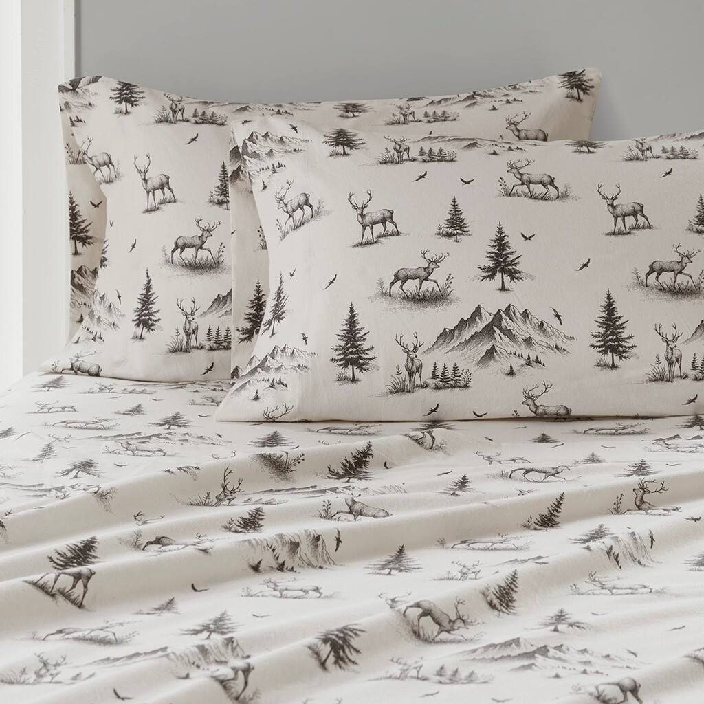 Alt View 2. Gracie Mills - Gracie Mills Kayce Flannel Sheet Set - Gray Deer Toile.