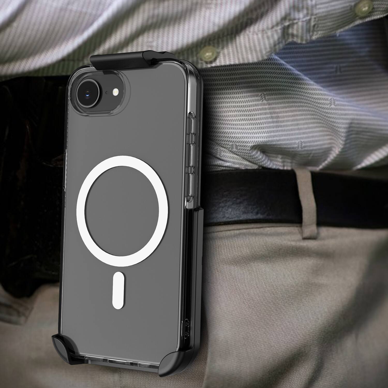 Alt View 6. Nakedcellphone - Combo for iPhone 17e / 16e - Case and Holster Belt Clip (Compatible with MagSafe) - Clear.