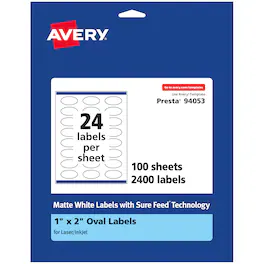 Avery - Matte Oval Labels, 1" x 2", 2,400 Labels - White