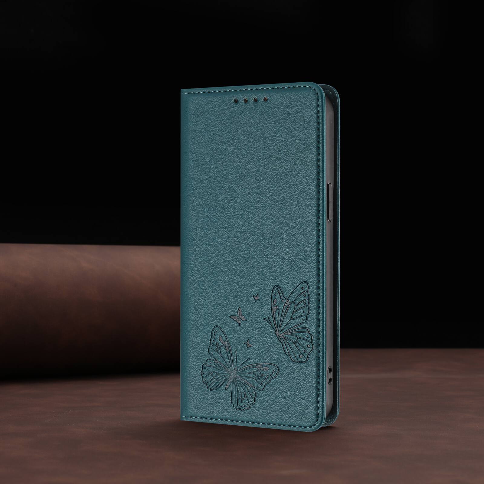 Back. Dteck - For Motorola G 5G (2026) Butterfly Embossed PU Leather RFID Blocking Flip Kickstand Wallet Case with Card Slots - Darkgreen.