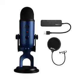 Logitech - Blue Microphones Yeti USB Microphone (Midnight Blue) with USB 3.0 Hub Bundle
