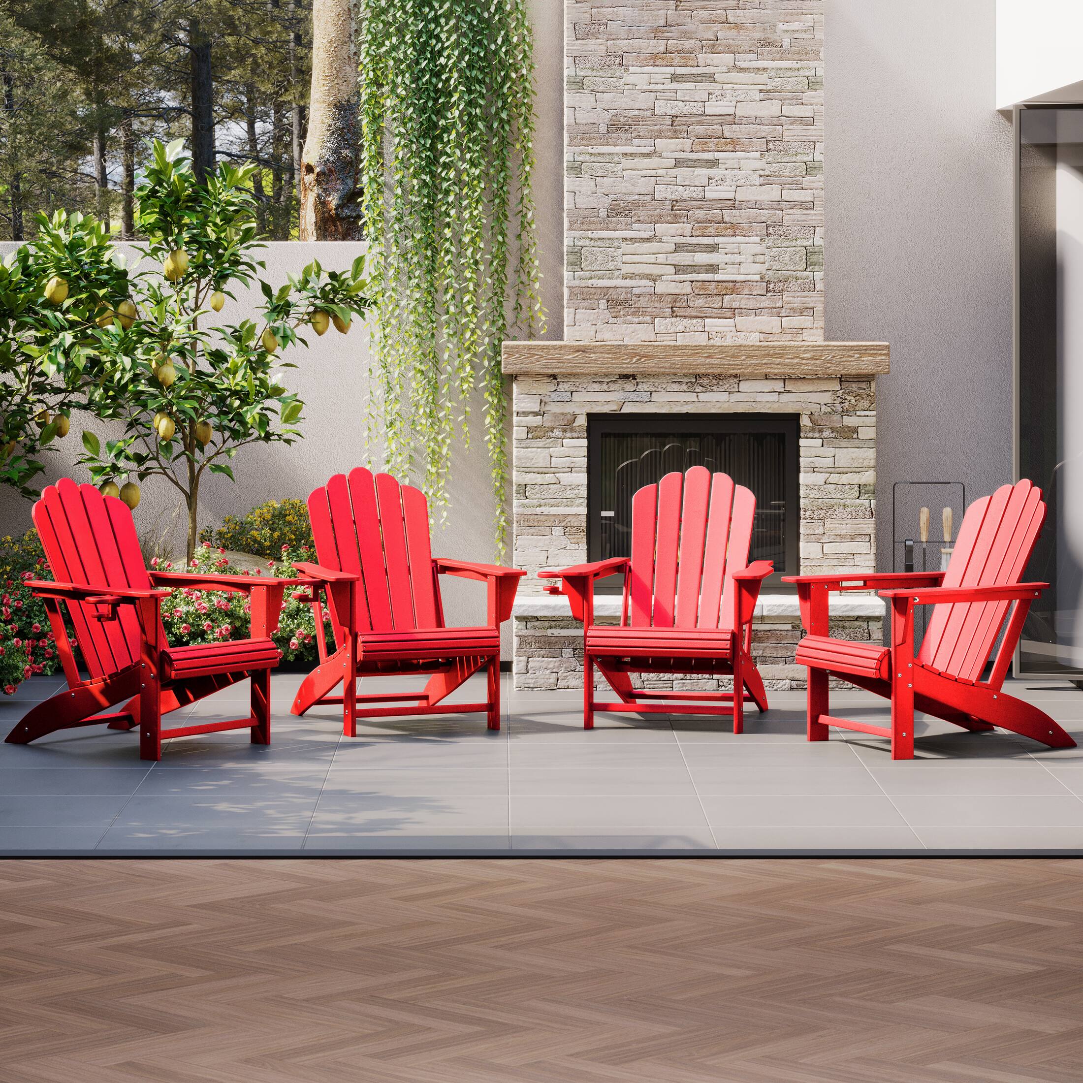 Angle. WestinTrends - WestinTrends Highland Outdoor Patio HDPE Adirondack Chairs With Cup Holders (Set of 4) - Red.