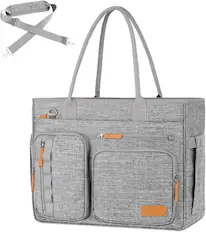 Front. mosiso - Teacher Tote Bag 15.6-Inch Large Capacity Laptop Shoulder Handbag with USB Charging Port for Office College Nursing - Gray.