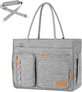 mosiso - Teacher Tote Bag 15.6-Inch Large Capacity Laptop Shoulder Handbag with USB Charging Port for Office College Nursing - Gray
