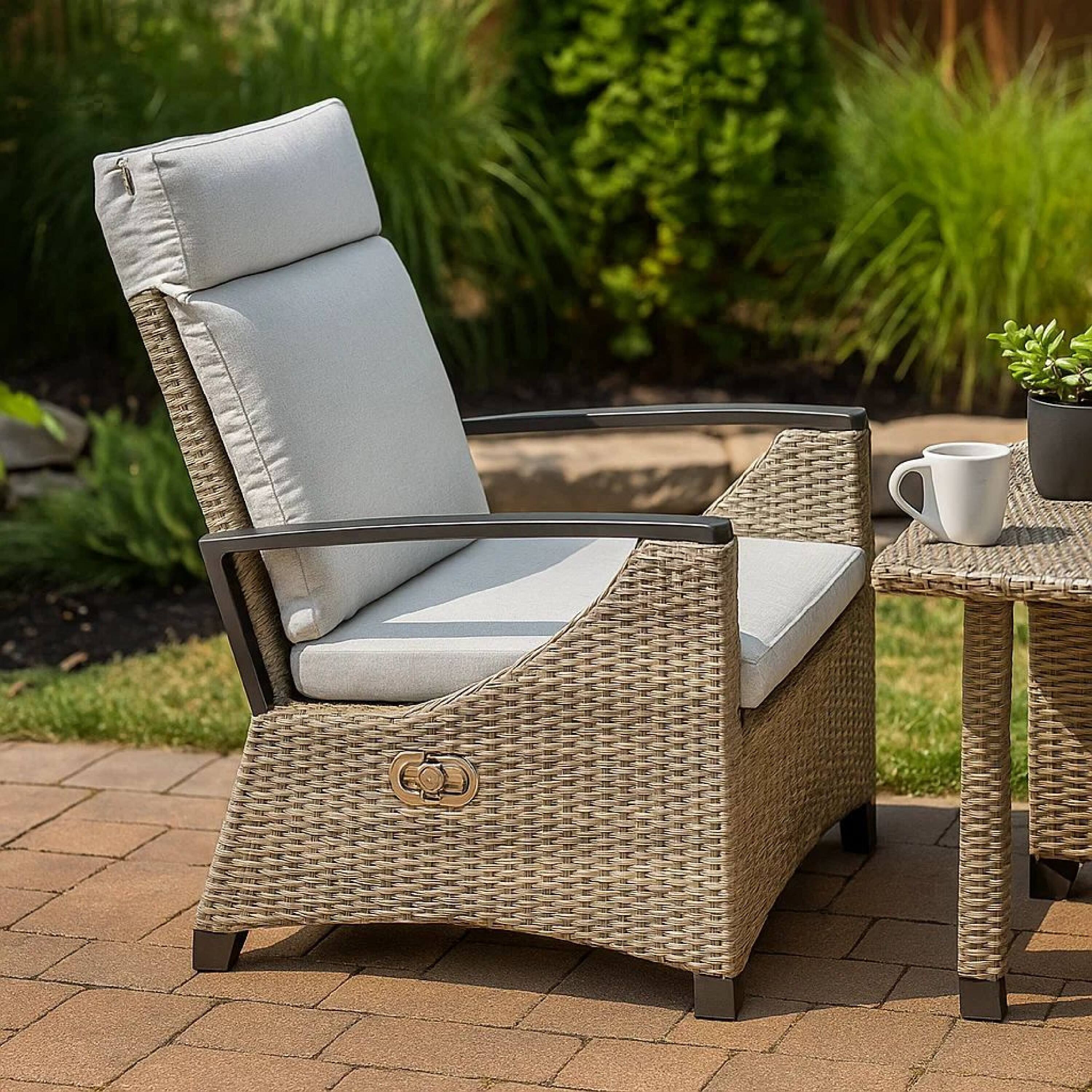 Alt View 6. Manhattan Lane - Foca 26 Inch Outdoor Dining Armchair,Tufted Backrest - Gray, Brown, Black.