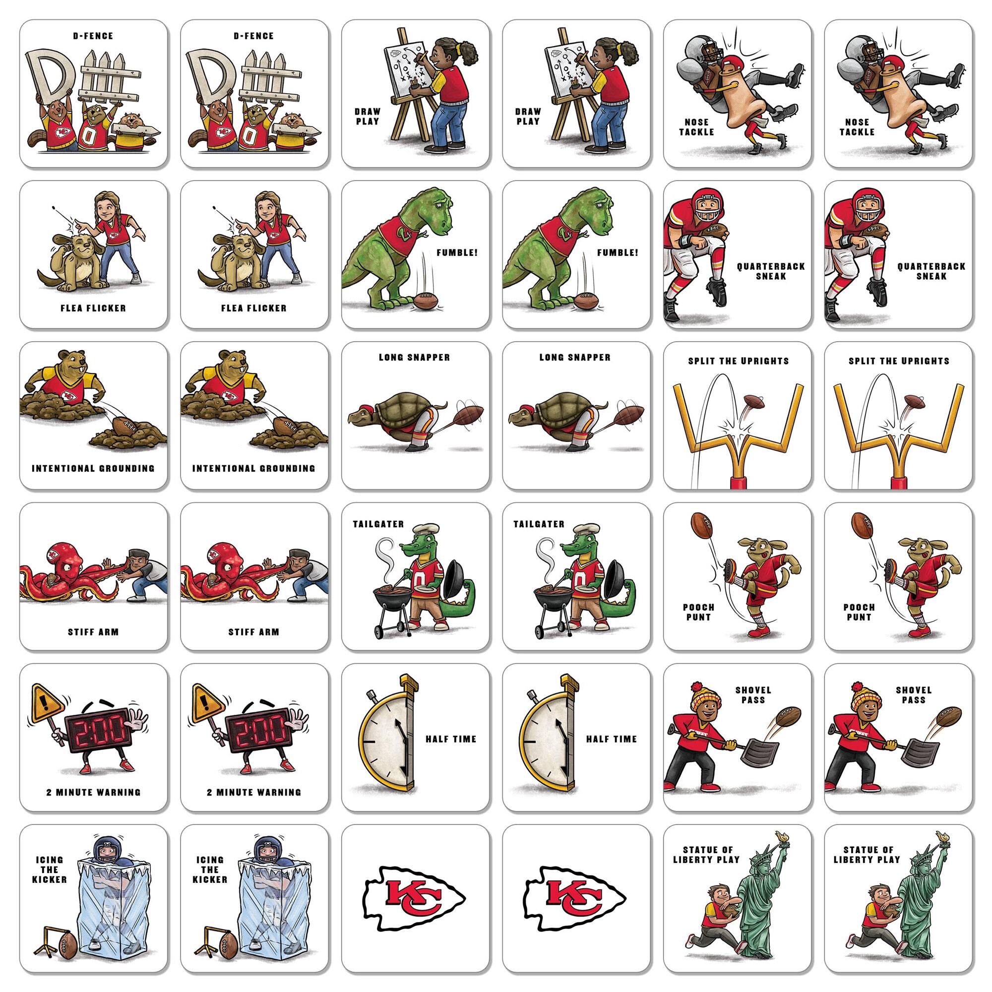 - D-FENCE
- DRAW PLAY
- NOSE TACKLE
- FUMBLE!
- FLEA FLICKER
- LONG SNAPPER
- INTENTIONAL GROUNDING
- STIFF ARM
- 2 MINUTE WARNING
- HALF TIME
- POACH PUNT
- ICING THE KICKER
- STATUE OF LIBERTY PLAY
- TAILGATER
- SPLIT THE UPRIGHTS
- QUARTERBACK SNEAK
- PUNT
- SHOVEL PASS