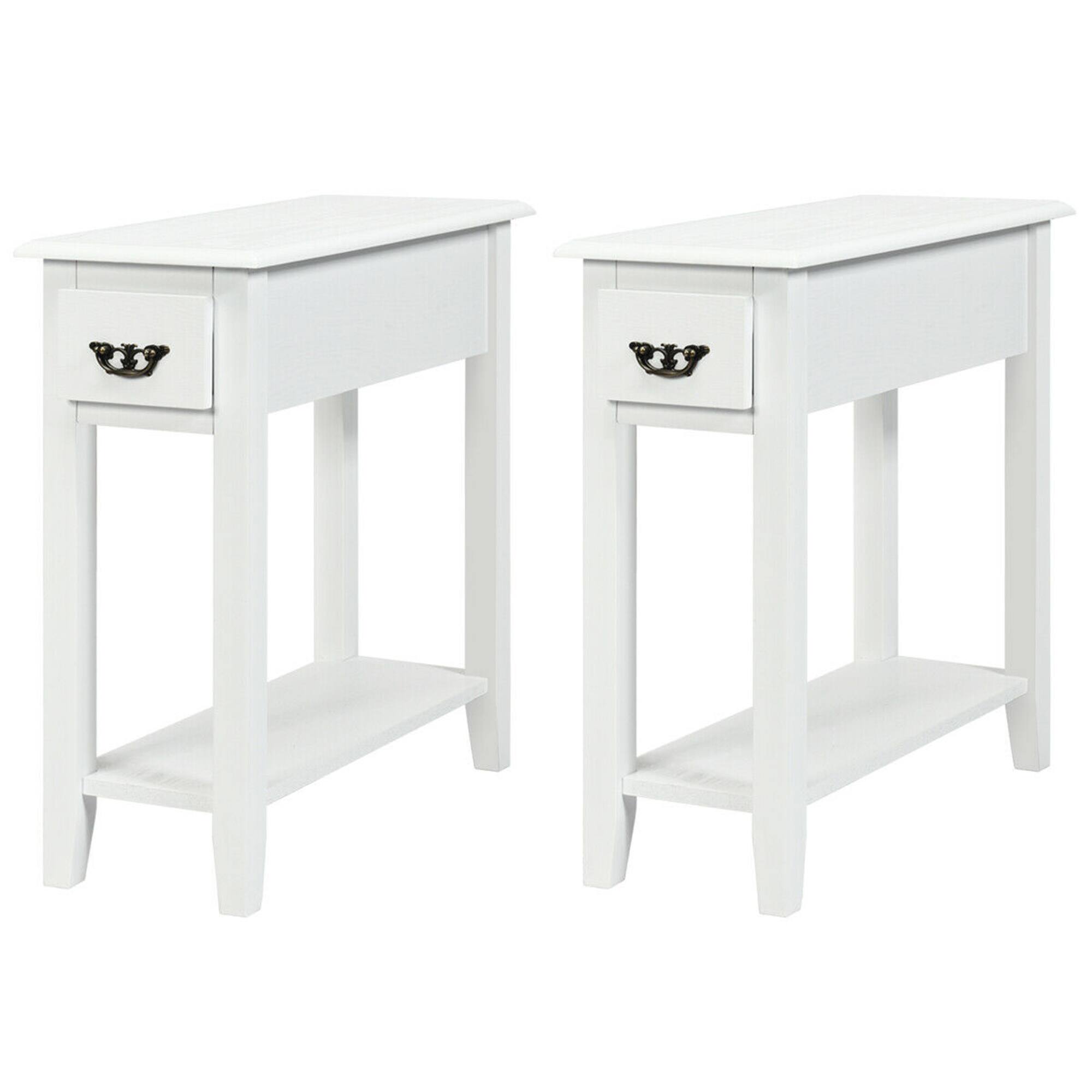 Alt View 5. Gymax - Gymax Set of 2 Nightstand 2 Tier End Bedside Sofa Side Table w/Drawer &Shelf White - White.