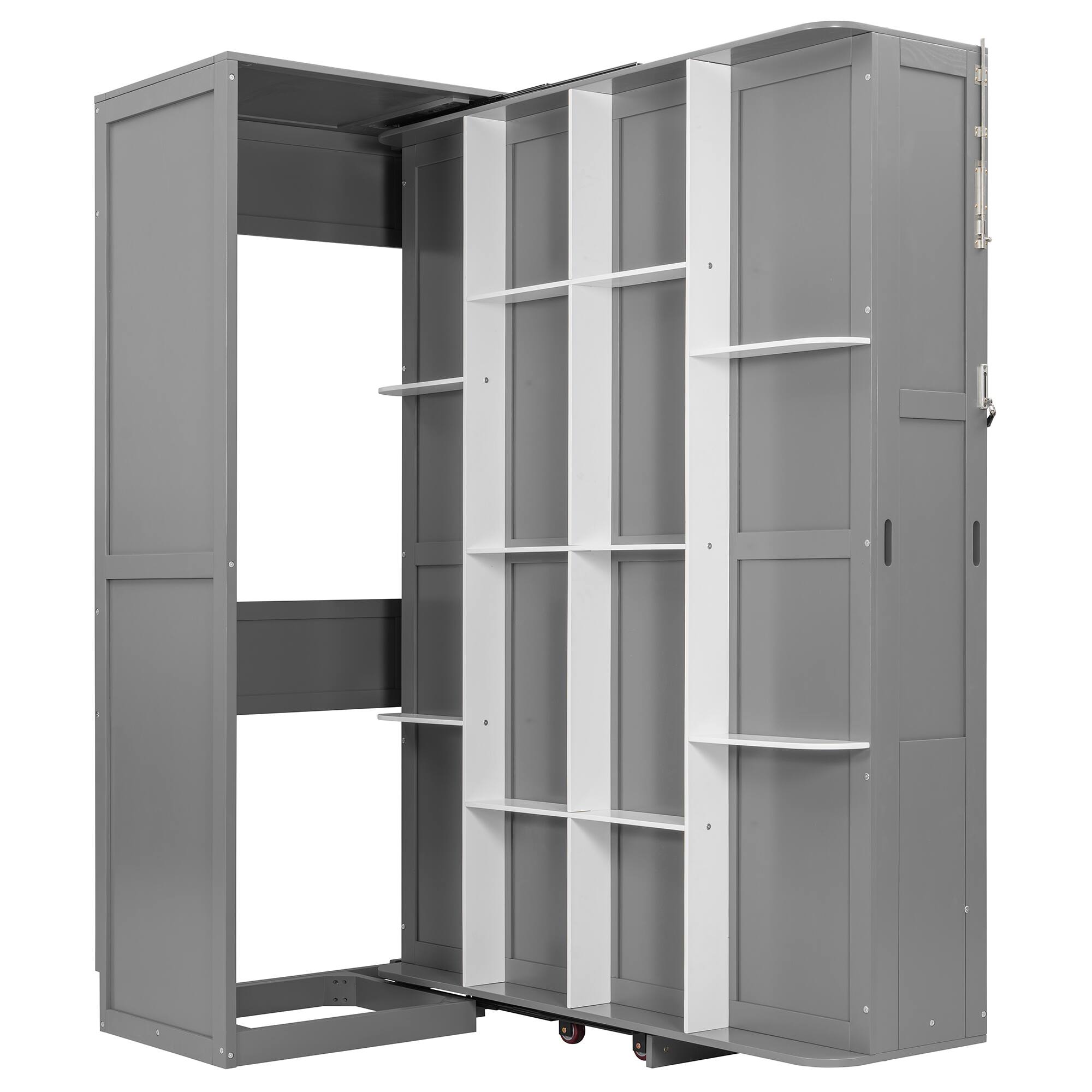 Alt View 5. Anysun - Rotating Queen Murphy Bed - Hidden Storage Racks, Space-Saving Multifunctional Wall Bed for Home Office & Small Rooms - Gray.