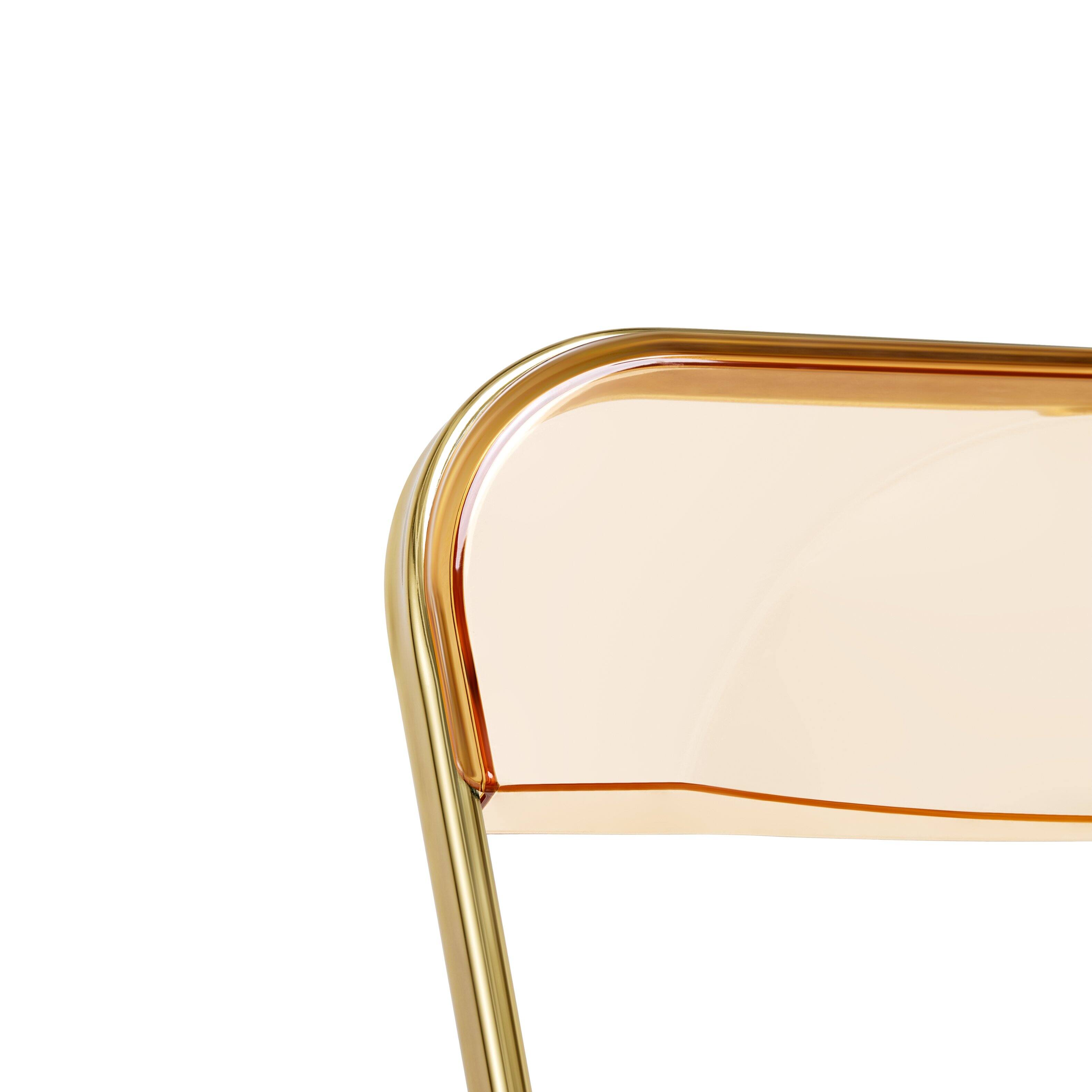 Alt View 7. LeisureMod - Lawrence 2-PCS Clear Accent Chair, Folding Acrylic Design with Gold Chrome Frame, Portable Assembled Seating - Amber.