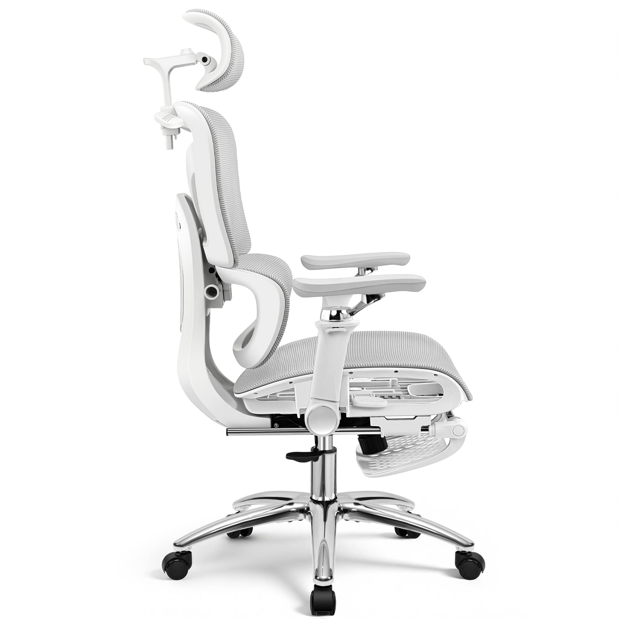 Left. Brick Attic - Breathable Ergonomic Office Chair with Adjustable Headrest & Lumbar Support, High-Back Mesh Desk Chair with 3D Armrests - Grey.